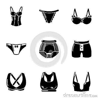 Undergarment icons set, simple style Vector Illustration