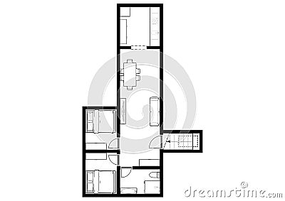 Underground bunker. Bunker. Bunker floor plan. Bunker floor plan. 3D illustration. Cartoon Illustration