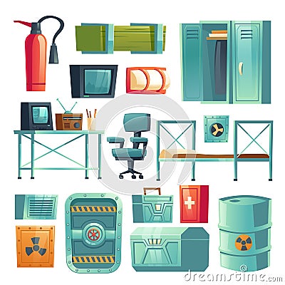 Underground bunker interior, bomb shelter Vector Illustration