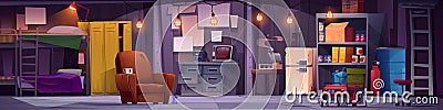 Underground bunker shelter or secret room station Vector Illustration