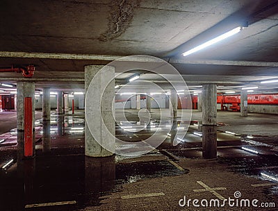 Underground Carpark flooded Stock Photo