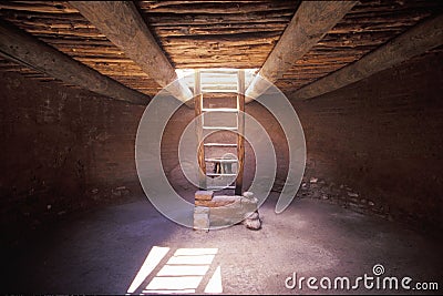 Underground ceremonial room, Pecos National Historical Park, NM Stock Photo