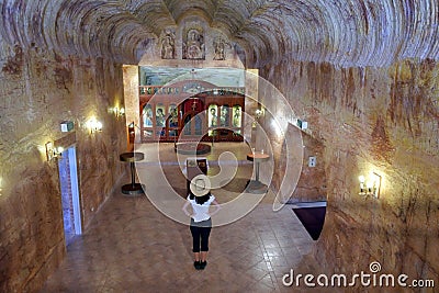 Underground church inside an old opal mine in Coober Pedy South Australia Editorial Stock Photo