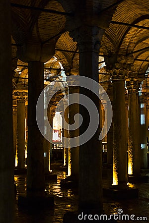 The underground cistern basilica sunken Yerebatan Saray is the largest by ancient Constantinople Stock Photo