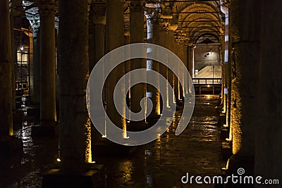 The underground cistern basilica sunken Yerebatan Saray is the largest by ancient Constantinople Stock Photo