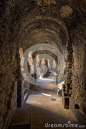 Underground gallery in Catania Roman theater, Italy Editorial Stock Photo