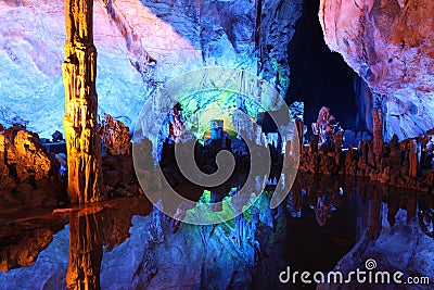 Underground lake in Reed Flute Caves in Guilin, China Stock Photo