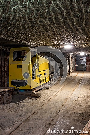 Underground mine tunnel with mining equipment Editorial Stock Photo