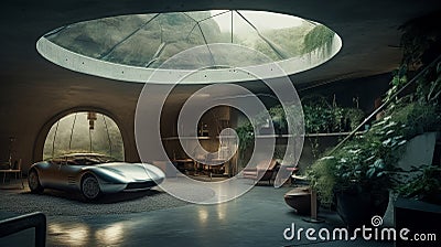 Underground Oasis: Luxury Home with Natural Light and Secret Car Stock Photo