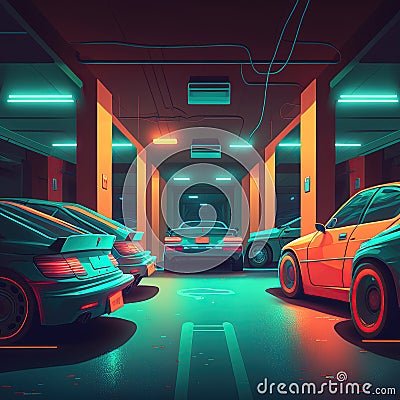 Underground parking with cars, vehicle garage Stock Photo