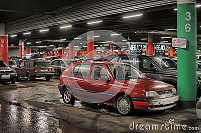 Underground parking in the shopping center Editorial Stock Photo