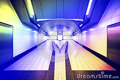 Underground passage through the road, mirror two exits, select t Stock Photo