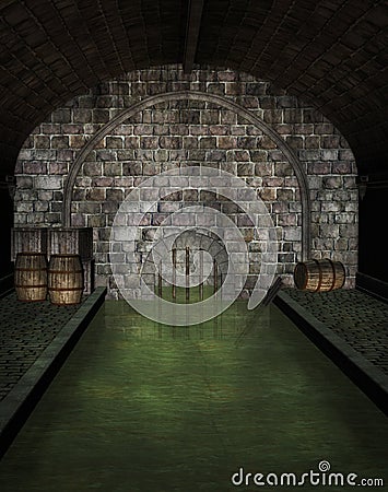 Underground Sewer with dirty water Stock Photo