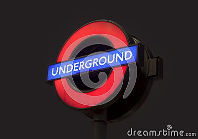 Underground subway sign near Big Ben, Westminster station in London city, United Kingdom. Editorial Stock Photo