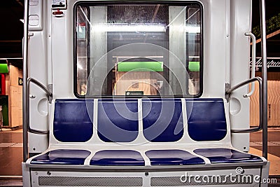 Underground subway train interior Stock Photo