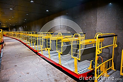 Underground tourist train in Postojna cave, Slovenia. It is the second-longest cave system in the country. Editorial Stock Photo