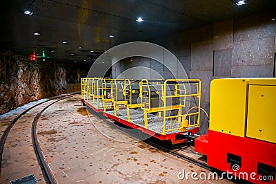 Underground tourist train in Postojna cave, Slovenia. It is the second-longest cave system in the country Editorial Stock Photo