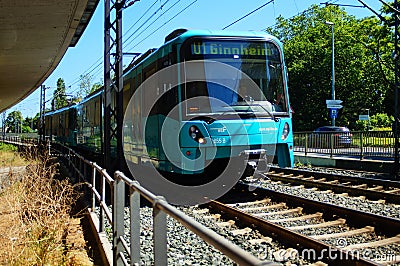 An underground train enters Frankfurt-Heddernheim station. Editorial Stock Photo