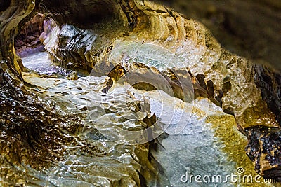 Underground Twisting River Trail of Senbutsu Cave Stock Photo