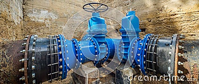 Underground water supply system. Large valves.n Stock Photo