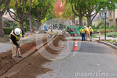 Undergrounding power lines in the street Editorial Stock Photo