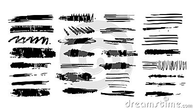 Underline brushstroke set. Collection shape element line and stroke design abstract. Texture divider outline note. Sketch marker Vector Illustration