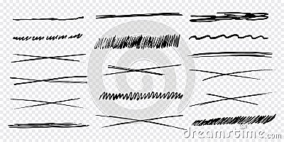 Underline scribble lines, cross stoke, set free hand fast marks, typography elements isolated on background. Sketch form Vector Illustration