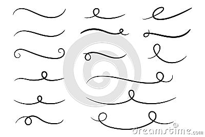Underline text. Hand drawn collection of curly swishes, swashes, swoops. Calligraphy swirl. Highlight text elements. Vector Illustration