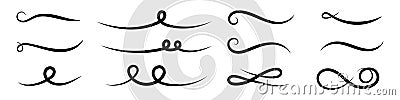 Underline text. Hand drawn collection of curly swishes, swashes, swoops. Calligraphy swirl. Highlight text elements. Vector Illustration