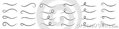Underline text. Hand drawn collection of curly swishes, swashes, swoops. Calligraphy swirl. Highlight text elements. Vector Illustration