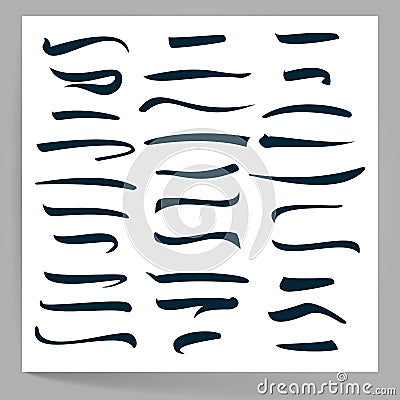 Underline Vector Set. Handmade Vector Lines Isolated On White Background. Typography Design. Handmade Vintage Elements Vector Illustration