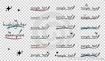 Underlined Sample Text Icons Set - Different Simple Flat Vector Illustrations Isolated On Transparent Background Vector Illustration