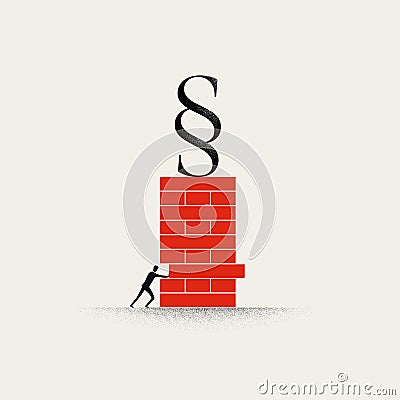Undermine rule of law vector concept. Man pushing building block out of the wall. Minimal illustration. Vector Illustration