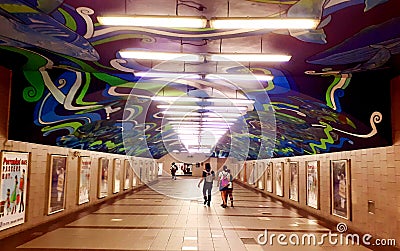 Underpass with artistic ceiling paint. Location: Paseo de roxas, makati Philippines Editorial Stock Photo