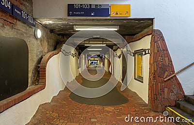Underpass between the platforms of the station of the small town Uelzen, with individual design of the artist Hundertwasser from Editorial Stock Photo