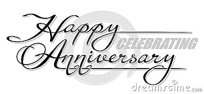 Underscore handwritten text "Happy Celebrating Anniversary" with shadow. Hand drawn calligraphy lettering Vector Illustration