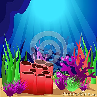 Undersea. Marine Life Landscape - the ocean Vector Illustration