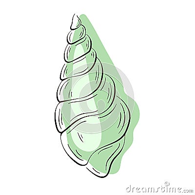 Undersea shell in line art style. Tropical summer seashell underwater icon. Marine symbol concept. Vector illustration Vector Illustration