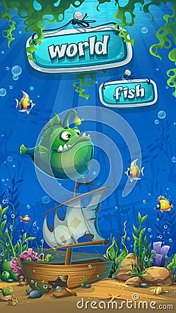 Undersea world with ship mobile format Vector Illustration