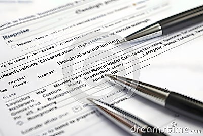 Understanding Complex Forms, Filling Out Documents with Multiple Pens Efficiently and Accurately. A Guide to Navig Stock Photo
