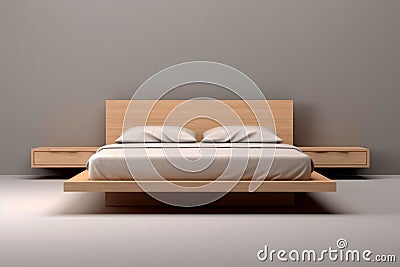 Understated Elegance: Sleek Contemporary Minimalist Platform Bed Stock Photo