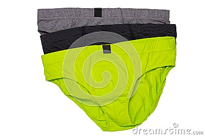 Underware isolated. Close-up of three colorful male underware or underpants isolated on a white background. Clothing. Stock Photo
