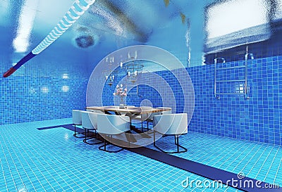 underwate living interior in the swiming pool Cartoon Illustration