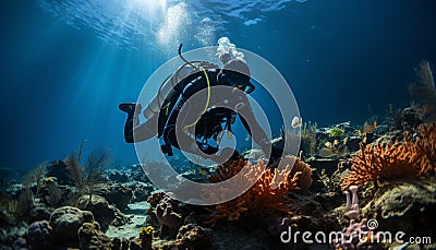 Underwater adventure diving into blue tropical sea generated by AI Stock Photo