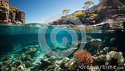 Underwater adventure fish swim in tropical blue reef generated by AI Stock Photo