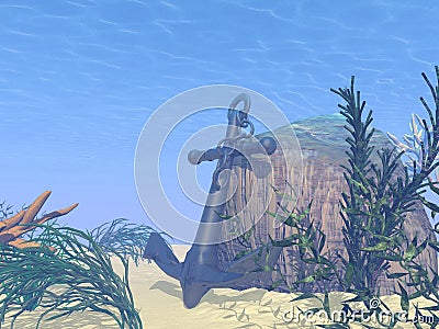 Underwater anchor - 3D render Stock Photo