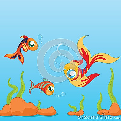 Underwater Background with Fishes - Vector Vector Illustration