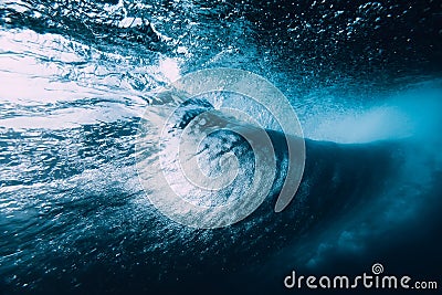 Underwater barrel wave. Perfect barrel wave breaking in ocean Stock Photo