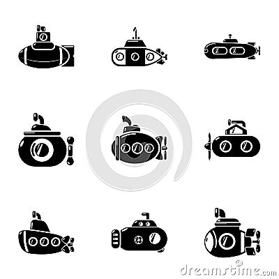Underwater boat icons set, simple style Vector Illustration