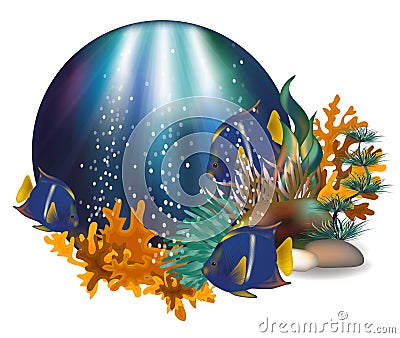 Underwater card with fish Zebrasoma xanthurum Vector Illustration